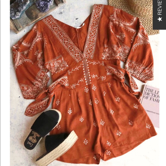 Free People Dresses & Skirts - free people, azalia v-neck woven romper chocolate